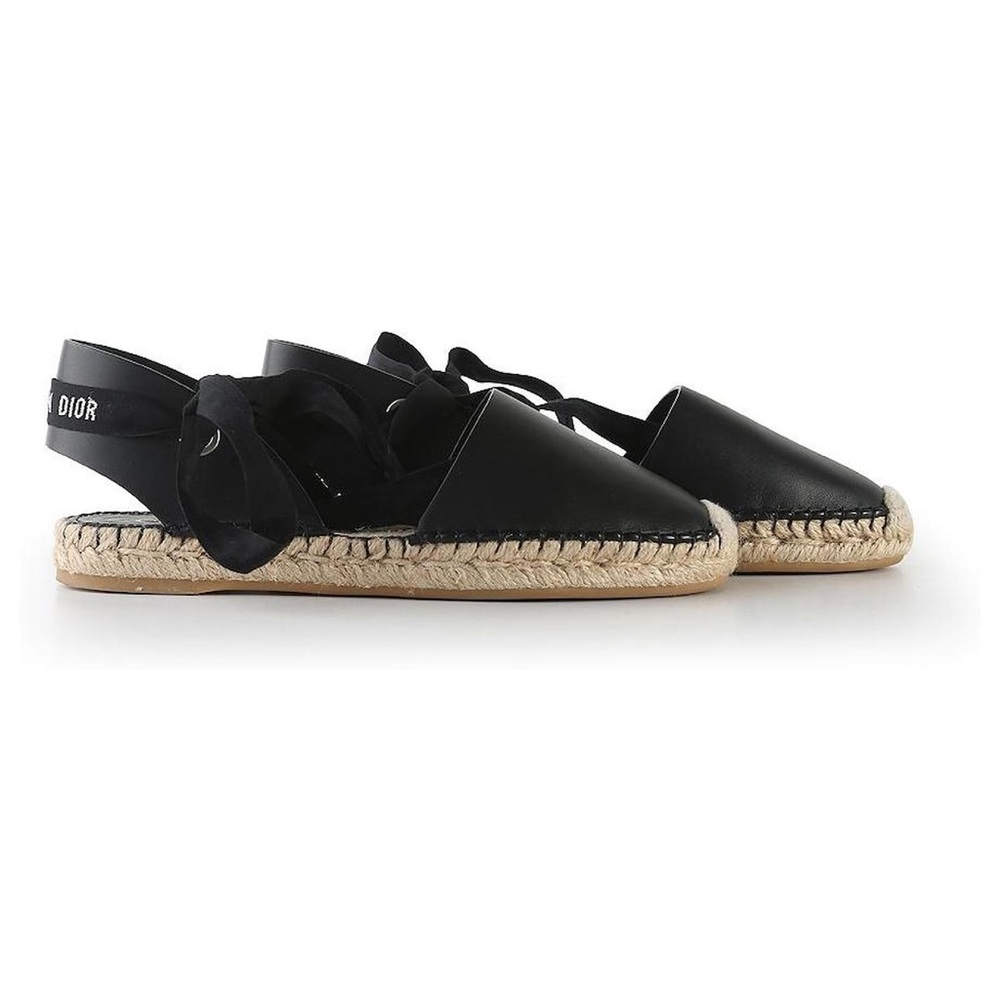 Christian Dior Black Leather Nicely-D Ankle Tie Espadrilles
